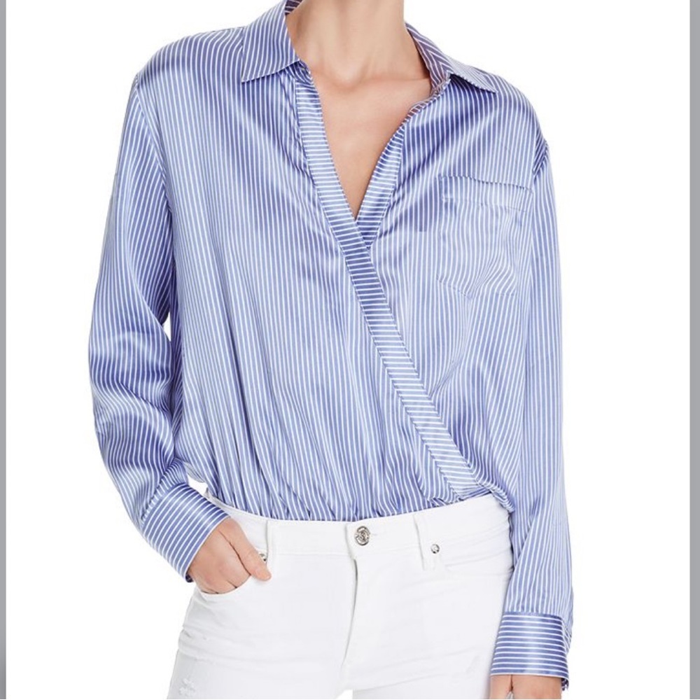 T Alexander Wang Striped Silk Bodysuit Size 4